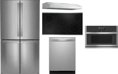 5 Piece Package Includes Refrigerator, Cooktop, Wall Oven, Hood And Dishwasher
